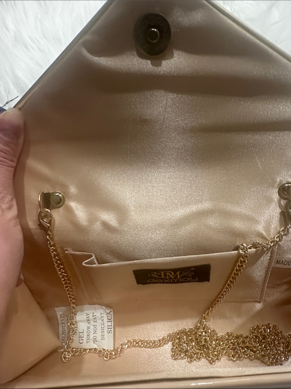 Patent Envelope Clutch in Beige with Gold Trim - Picture 2 of 5